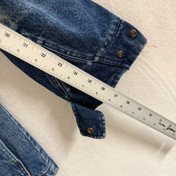 Vintage LL Bean Jacket Womens M/L Blue Denim Hooded Barn Chore Flannel Lined 90s - Picture 12 of 12